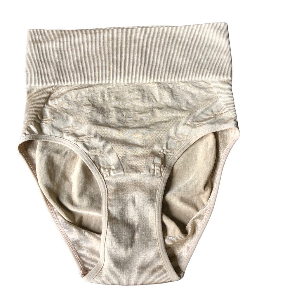 Shapewear High Waisted Brief Floral Detail Tan Large